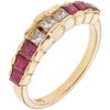 RING WITH RUBIES AND DIAMONDS IN 14K YELLOW GOLD Square cut rubies ~0.60 ct, Princess cut diamonds ~0.36 ct | ANILLO CON RUBÍES Y DIAMANTES EN ORO AMA