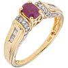 RING WITH RUBY AND DIAMONDS IN 14K YELLOW GOLD 1 Oval cut ruby ~0.40 ct, 8x8 and trapezoide baguette cut diamonds ~0.18ct | ANILLO CON RUBÍ Y DIAMANTE