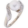 RING WITH CULTURED PEARL AND DIAMONDS IN 14K WHITE GOLD 1 White pearl, Brilliant cut diamonds ~0.05 ct. Weight: 4.0 g | ANILLO CON PERLA CULTIVADA Y D