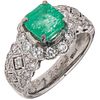 RING WITH EMERALD AND DIAMONDS IN .900 PLATINUM AND SILVER 1 Octagonal cut emerald ~1.20 ct, Brilliant and 8x8 cut diamonds | ANILLO CON ESMERALDA Y D