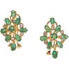 PAIR OF EARRINGS WITH EMERALDS AND DIAMONDS IN 14K YELLOW GOLD Marquise and round cut emeralds ~1.70 ct, 8x8 cut diamonds | PAR DE ARETES CON ESMERALD