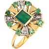 RING WITH EMERALDS AND DIAMONDS IN 14K YELLOW GOLD AND PALLADIUM SILVER Emeralds (different cuts), 8x8 cut diamonds | ANILLO CON ESMERALDAS Y DIAMANTE