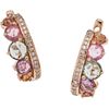 PAIR OF EARRINGS WITH SAPPHIRES AND DIAMONDS IN 14K PINK GOLD Round cut colored sapphires ~0.85 ct, 8x8 cut diamonds ~0.15 ct | PAR DE ARETES CON ZAFI