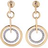 PAIR OF EARRINGS WITH DIAMONDS IN WHITE AND YELLOW 14K GOLD Brilliant cut diamonds ~0.20 ct. Weight: 4.7 g | PAR DE ARETES CON DIAMANTES EN ORO AMARIL