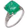 RING WITH EMERALD AND DIAMONDS IN PLATINUM AND SILVER 1 Octagonal cut emerald ~5.50ct, Brilliant and 8x8 cut diamonds ~0.20ct | ANILLO CON ESMERALDA Y