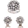 SRTOF RING AND PAIR OF EARRINGS WITH DIAMONDS IN PALLADIUM SILVER 3 Faceted diamonds ~0.80 ct Clarity: I3 Color: I-J |JUEGO DE ANILLO Y PAR DE ARETES 