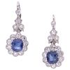 PAIR OF EARRINGS WITH SAPPHIRES AND DIAMONDS IN 12K WHITE GOLD AND HOOK IN BASE METAL Oval cut sapphires ~1.50 ct, 8x8 cut diamonds | PAR DE ARETES CO