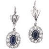 PAIR OF EARRINGS WITH SAPPHIRES AND DIAMONDS IN 18K WHITE GOLD Oval cut sapphires ~1.0 ct, 8x8 cut diamonds ~0.65 ct | PAR DE ARETES CON ZAFIROS Y DIA