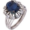 RING WITH SAPPHIRE AND DIAMONDS IN PLATINUM AND SILVER 1 Oval cut sapphire ~2.40 ct,  8x8 and baguette cut diamonds ~0.90 ct | ANILLO CON ZAFIRO Y DIA