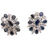 PAIR OF EARRINGS WITH SAPPHIRES AND DIAMONDS IN PALLADIUM SILVER Marquise, pear and oval cut sapphires ~2.70 ct, Diamonds (different cuts) | PAR DE AR