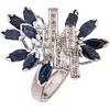 RING WITH SAPPHIRES AND DIAMONDS IN PALLADIUM SILVER Marquise cut sapphires ~2.0 ct, 8x8 cut diamonds ~0.12 ct. Size: 5 ¾ | ANILLO CON ZAFIROS Y DIAMA