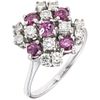 RING WITH RUBIES AND DIAMONDS IN 14K WHITE GOLD Round cut rubies ~0.50 ct, Brilliant cut diamonds~0.70 ct. Size: 7 | ANILLO CON RUBÍES Y DIAMANTES EN 