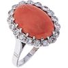 RING WITH CORAL AND DIAMONDS IN PALLADIUM SILVER 1 Orange coral, Brilliant cut diamonds ~0.30 ct. Size: 6 ½ | ANILLO CON CORAL Y DIAMANTES EN PLATA PA