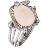 RING WITH CORAL AND DIAMONDS IN PALLADIUM SILVER 1 Cabochon cut pink coral, 8x8 cut diamonds ~0.08 ct. Weight: 7.3 g. Size: 8 | ANILLO CON CORAL Y DIA