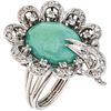 RING WITH TURQUOISE AND DIAMONDS IN PALLADIUM SILVER 1 Oval cabochon cut turquoise, 8x8 cut diamonds ~0.40 ct. Size: 7 | ANILLO CON TURQUESA Y DIAMANT