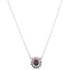 CHOKER AND PENDANT WITH RUBY AND DIAMONDS IN 14K WHITE GOLD AND PALLADIUM SILVER 1 Oval cut ruby ~1.0 ct, 8x8 cut diamonds | GARGANTILLA Y PENDIENTE C