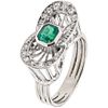 RING WITH EMRALD AND DIAMONDS IN 14K WHITE GOLD 1 Octagonal cut emerald ~0.50 ct, 8x8 cut diamonds ~0.20 ct | ANILLO CON ESMERALDA Y DIAMANTES EN ORO 