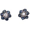 PAIR OF STUD EARRINGS WITH SAPPHIRES AND DIAMONDS IN 10K WHITE GOLD, PALLADIUM SILVER AND STUDS IN 14K YELLOW GOLD, Weight: 2.8 g | PAR DE BROQUELES C