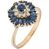 RING WITH SAPPHIRES AND DIAMONDS IN 14K YELLOW GOLD Round and baguette cut sapphires ~0.50 ct, 8x8 cut diamonds ~0.10 ct | ANILLO CON ZAFIROS Y DIAMAN
