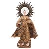 VIRGIN MARY MEXICO, 19TH CENTURY Gilded and polychrome wood carving. Includes silver metal halo 17.7" (45 cm) tall | VIRGEN MARÍA MÉXICO, SIGLO XIX Ta