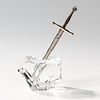 Steuben Sterling Silver, 18K Gold, and Glass "Excalibur" Letter Opener and Stand