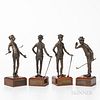 Four Bronze Golfer Sculptures