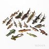 Collection of Nineteen Carved and Painted Fish and Frog Decoys