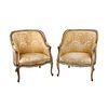 (2) Pair of 19th C French Louis XV Style Bergere Chairs