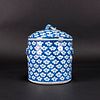 A CHINESE BLUE AND WHITE 'PRUNU' JAR AND COVER 