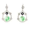 Art Deco Platinum Diamond Onyx Jade EarringsÂ 