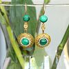 Antique Malachite Gold Drop Earrings with minor damage, 18k