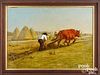 Continental oil on canvas of a man plowing