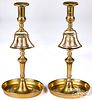 Pair of English brass bell or tavern candlesticks