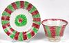 Red and green rainbow spatter cup and saucer