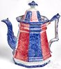 Red and blue rainbow spatter coffee pot