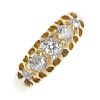 An early 20th century 18ct gold diamond five-stone ring. The graduated old-cut diamond line, to the