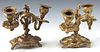 Pair of Diminutive Bronze Louis XV Style Two Light Candelabra, late 19th c., each with two swirled arms with pierced bobeches and relief candle cups, 