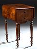 French Carved Walnut Louis XVI Style Drop Leaf Work Table, late 19th c., the canted corner drop leaves flanking two shallow drawers on one side, and a