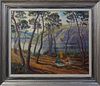 Hans Strobel (1913-1974, Austria), "The Picnic," early 20th c., oil on canvas, signed lower right, presented in a polychromed frame, H.- 19 1/4 in., W