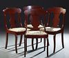 Set of Four Seignouret Style Carved Mahogany Side Chairs, 20th c., the arched back over a vasiform splat, to a cushioned slip seat, on cabriole saber 