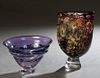Two Pieces of Blown Art Glass, 20th c., consisting of a tall thick oval mottled blown vase by Chaffe McIllhenny, North Carolina, 1992, signed and date