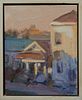 Robin Durand (New Orleans), "Sunset House," 20th c., oil on panel, signed lower right, signed and titled en verso, with "Cole Pratt Gallery" label en 