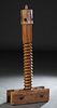 French Carved Cherry Wine Press Screw, 19th c., from the Bordeaux area, on a rectangular rounded corner base, having been mounted as a floor lamp, H.-