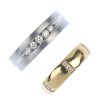 Two diamond band rings. The first comprising a brilliant-cut diamond line inset to the grooved and t