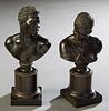 Pair of Patinated Bronze Nubian Busts, 19th c., of a man and a woman, on a cylindrical plinth on a square base, Male- H.- 11 5/8 in., W.- 5 3/8 in., D