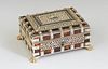 Diminutive Tortoise Shell and Bone Dresser Box, 19th c., the lid with a pierce carved bone panel with a scrimshaw bird, over pierced side panels with 