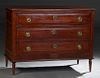 French Provincial Louis XVI Style Carved Walnut Secretary Commode, 19th c., the stepped rectangular top over a fall front pullout secretary drawer, fi