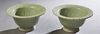 Pair of Oriental Celadon Bowls, with wide scalloped rims over sloping sides with flame decoration on the interior and exterior, the bottom with two ho