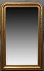 French Louis Philippe Gilt and Gesso Overmantel Mirror, 19th c., the stepped rounded corner frame with incised leaf decoration, around a beaded liner 