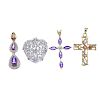 A selection of fourteen diamond and gem-set pendants. To include a 9ct gold amethyst and diamond flo